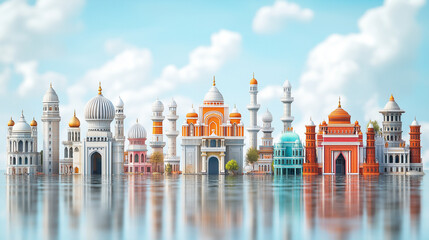 Cultural Architecture, a series of buildings representing different cultures, showcasing their unique designs, with copy space, World Architecture Day
