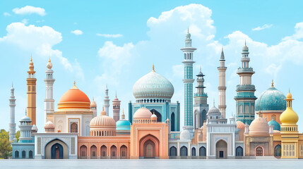 Obraz premium Cultural Architecture, a series of buildings representing different cultures, showcasing their unique designs, with copy space, World Architecture Day