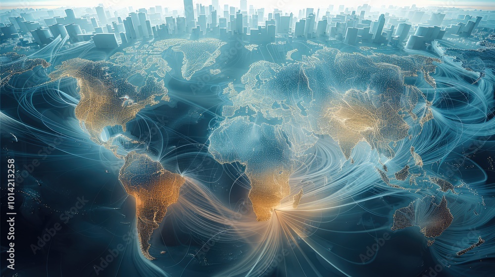 Aufkleber global interconnectedness, a global network and connectivity on earth, the digital globe, cyber tech