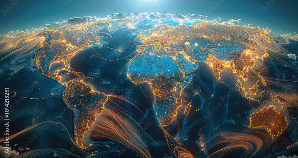 Poster global interconnectedness, a global network and connectivity on earth, the digital globe, cyber tech