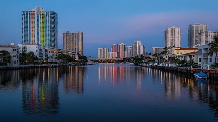 Obraz premium Cityscape with Rainbow Reflection
