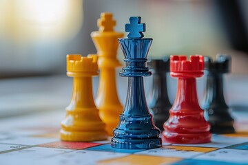 Colorful chess pieces on a vibrant game board