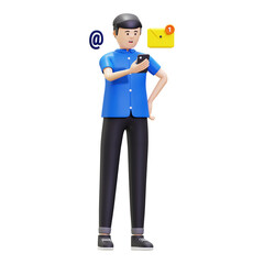 3d Man Gets Email Notification Illustration