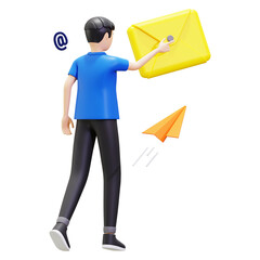 3d Man Sends Email Illustration