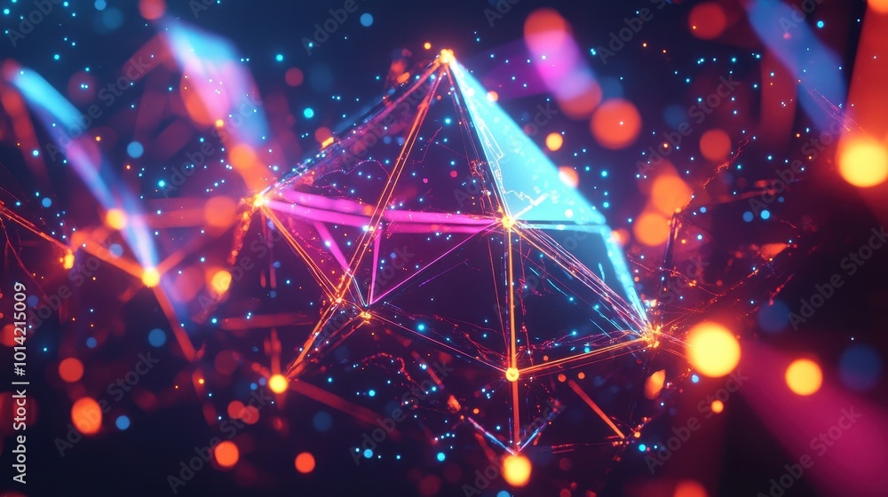Aufkleber generative ai abstract illustration of geometric shapes and structures in colorful neon colors and l