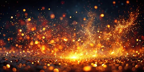 Obraz premium A dark background with a warm glow of glittering particles and bokeh lights, creating a sense of magic and celebration.