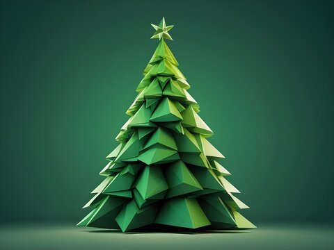abstract Green low poly christmas tree illustration consisting of triangles
