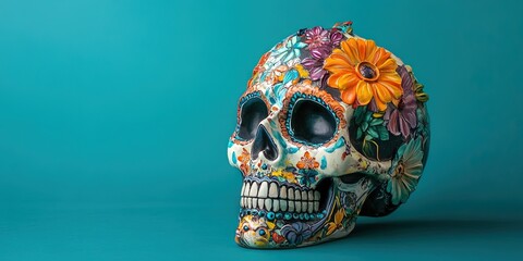 style fantasy anatomical photo of Calavera, floral, sugar skull,