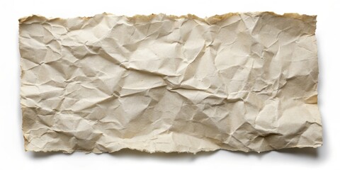 Obraz premium A Detailed Close-up of a Crumpled Brown Paper Texture with Irregular Edges and Creases, Isolated on a White Background