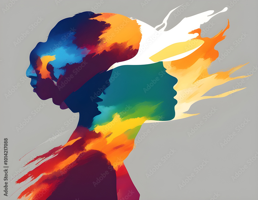 Wall mural silhouette of a person on colorful background