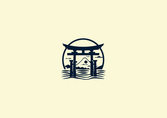 Vector illustration of Torii Gate Japanese Logo Design