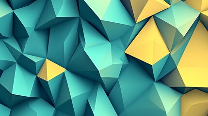 Fototapeta premium Abstract geometric background with teal and yellow triangular shapes.
