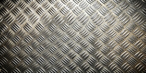 A close-up of a textured metal surface with a repeating diamond pattern, the reflective metallic sheen catching the light in an intricate display