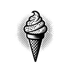 ice cream cone icon pop art black and white isolated