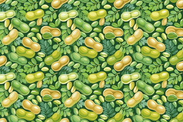 Seamless pattern with Fava beans. Vector illustration of bean.
