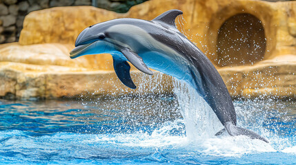 A playful dolphin jumping out of the water