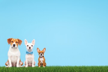 Adorable dogs with bowtie posing against a blue backdrop