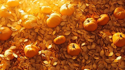 Pumpkin Seeds and Pumpkins Autumn Background