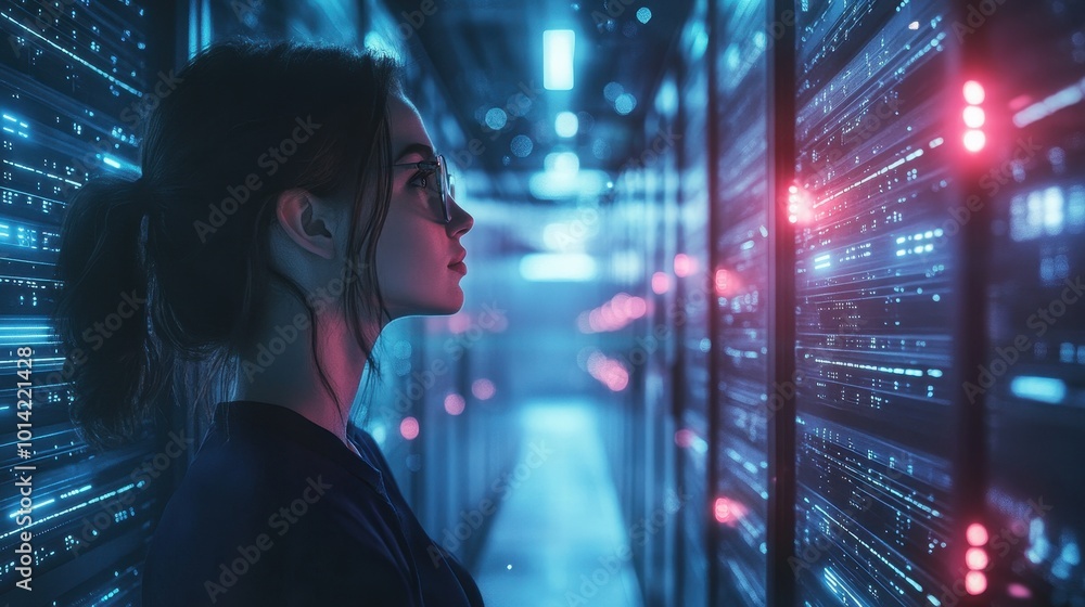 Poster it professional in data center with futuristic lighting. generative ai image