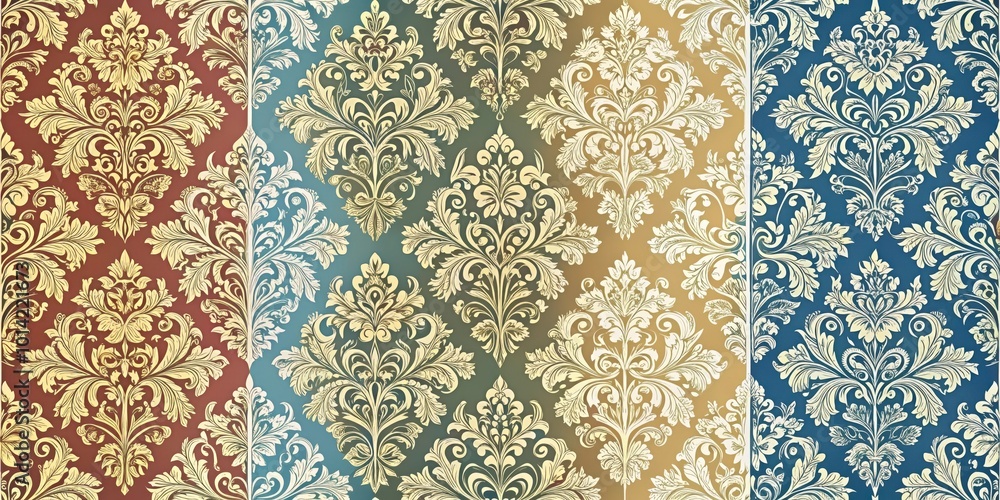 Wall mural an elegant wallpaper design featuring a repeating pattern of intricate floral motifs in gold on a ba