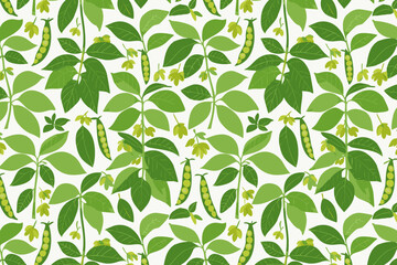 Seamless pattern with green soybeans and pods. Vector illustration.