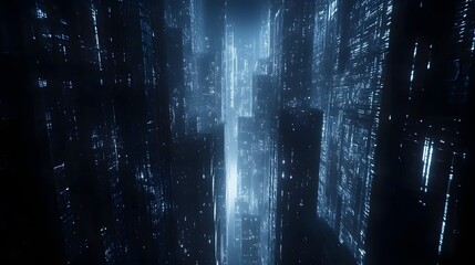 abstract futuristic background of dark city building with light future technology concept , 3d rendering. 