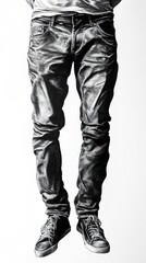 Detailed Black and White Drawing of Jeans and Shoes