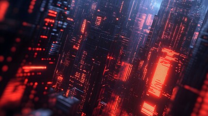 abstract futuristic background of dark city building with light future technology concept , 3d rendering. 