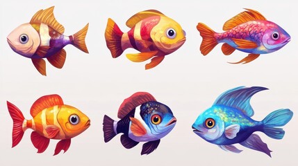 Collection of colorful fish on a transparent or white background