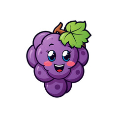 Fototapeta premium Purple grape cartoon suitable for food packaging, children's books, farm illustrations, and healthy eating campaigns. Bright, cheerful, and vibrant. Generative AI