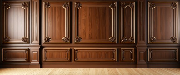 Fototapeta premium Brown Wood Wall Panels with Classic Interior for Vintage Studio Design