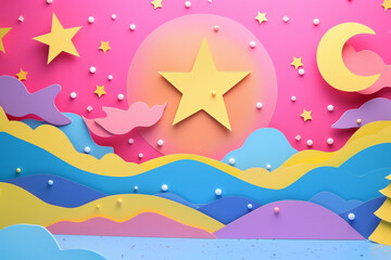 Obraz premium A stunning paper cut stars scene in bright colors, perfect for artistic wall décor, home styling, or wallpapers. Adds creativity and energy to any room or space