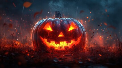 Fototapeta premium Spooky halloween pumpkin sky concept art illustration