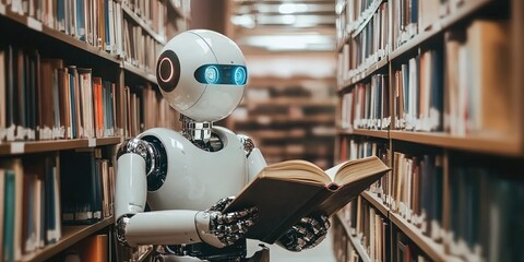 Fototapeta premium robot stealing book