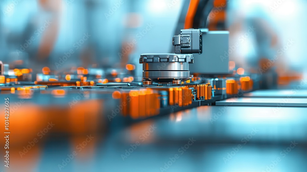Poster advanced robots assembling components in industry