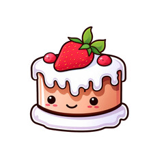 Cheerful cake with frosting and cherries is perfect for bakery menus, dessert posters, and celebration themed designs. Generative AI