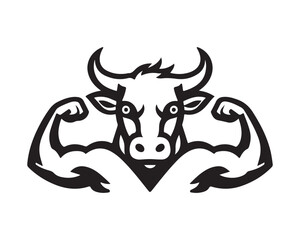 Strong powerful cow gym logo vector illustration. Cow graphic silhouette black and white.