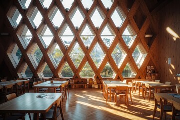 Fototapeta premium Wooden Structure with Diamond-Shaped Windows