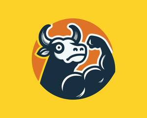 Strong powerful cow gym logo vector illustration. Cow graphic silhouette black and white.