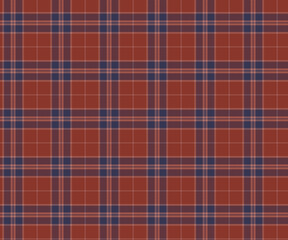Plaid fabric pattern, orange, blue, seamless for textile and design clothes skirt pants apron tablecloth blanket or decoration. Vector illustration.