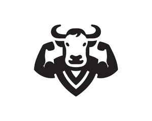 Strong cow gym logo vector illustration.