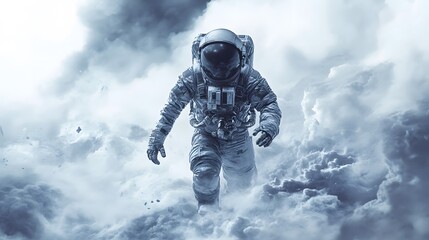 Hostile Arrival. A futuristic spaceman arrives onto a stormy planet surface. Conceptual 3D illustration. 