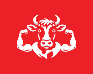 Strong powerful cow gym logo vector illustration. Cow graphic silhouette black and white.
