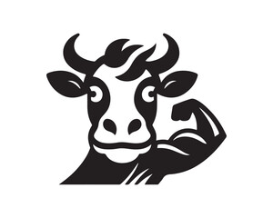 Strong powerful cow gym logo vector illustration. Cow graphic silhouette black and white.