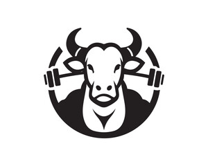Strong cow gym logo vector illustration.