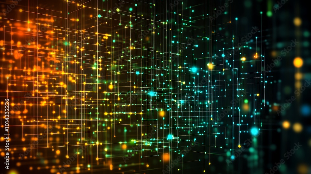 Poster Abstract digital grid with glowing dots and lines.
