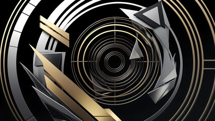 Fototapeta premium Futuristic Geometric Abstract: Metallic Gold and Silver Shapes