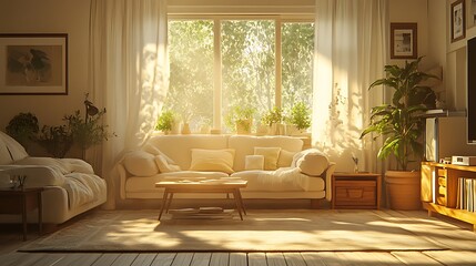 Sunlit Living Room with Couch and Plants