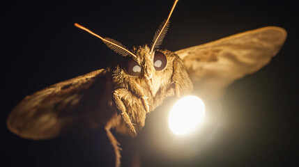 A moth attracted to a bright light at night