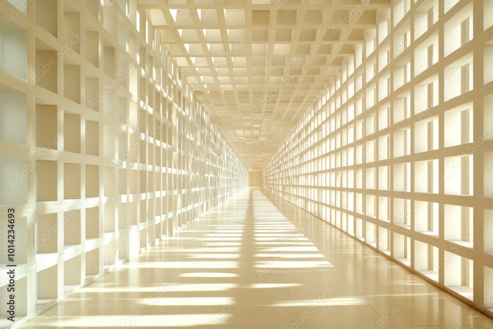 Poster white corridor with grid pattern